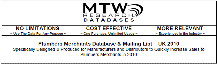 UK Plumbers Merchants email directory database and mailing, telemarketing list with emails 